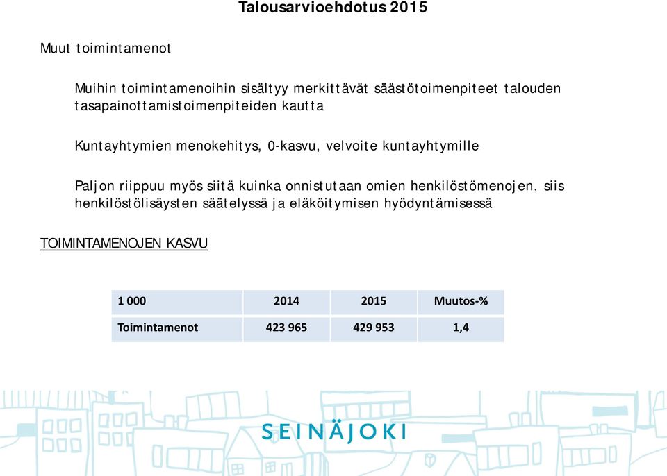 Paljon riippuu myös siitä kuinka onnistutaan omien henkilöstömenojen, siis henkilöstölisäysten