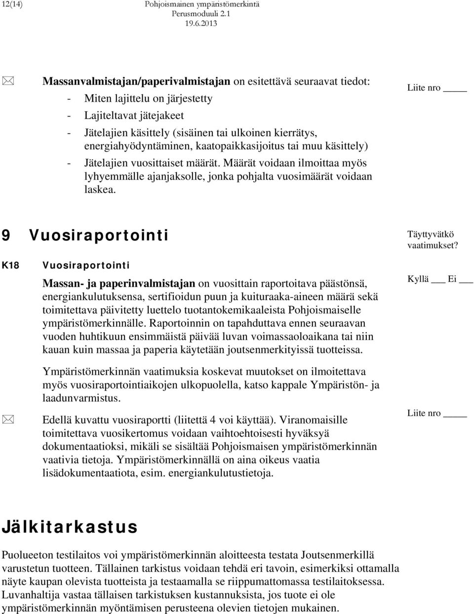 Määrät voidaan ilmoittaa myös lyhyemmälle ajanjaksolle, jonka pohjalta vuosimäärät voidaan laskea. 9 Vuosiraportointi Täyttyvätkö vaatimukset?