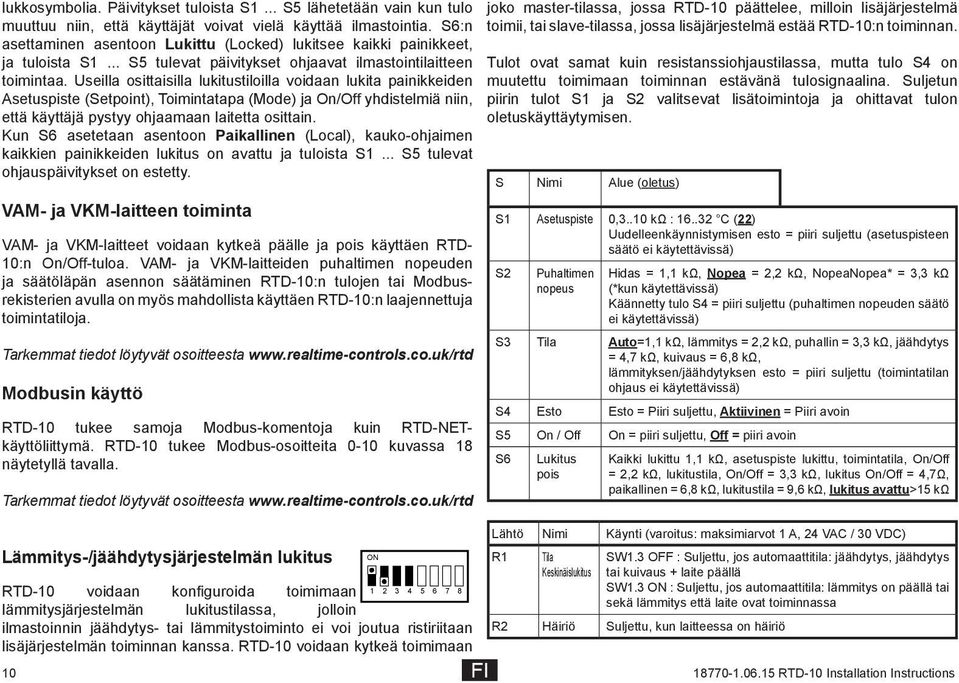 Useilla osittaisilla lukitustiloilla voidaan lukita painikkeiden Asetuspiste (Setpoint), Toimintatapa (Mode) ja On/Off yhdistelmiä niin, että käyttäjä pystyy ohjaamaan laitetta osittain.