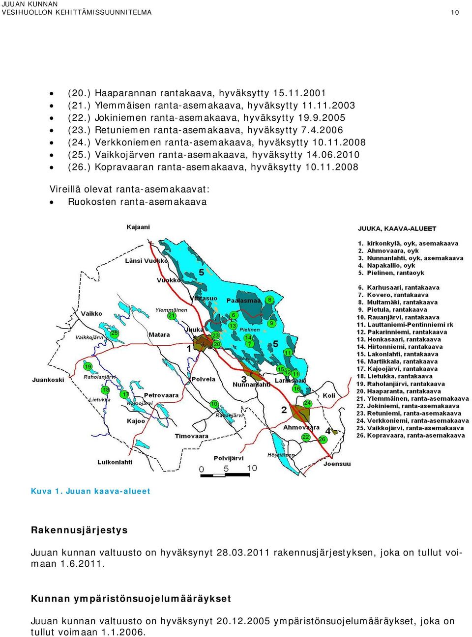 ) Kopravaaran ranta-asemakaava, hyväksytty 10.11.2008 Vireillä olevat ranta-asemakaavat: Ruokosten ranta-asemakaava Kuva 1.