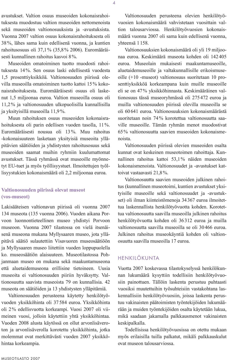 Museoiden omatoiminen tuotto muodosti rahoituksesta 14 %. Sen osuus laski edellisestä vuodesta 1,5 prosenttiyksikköä.