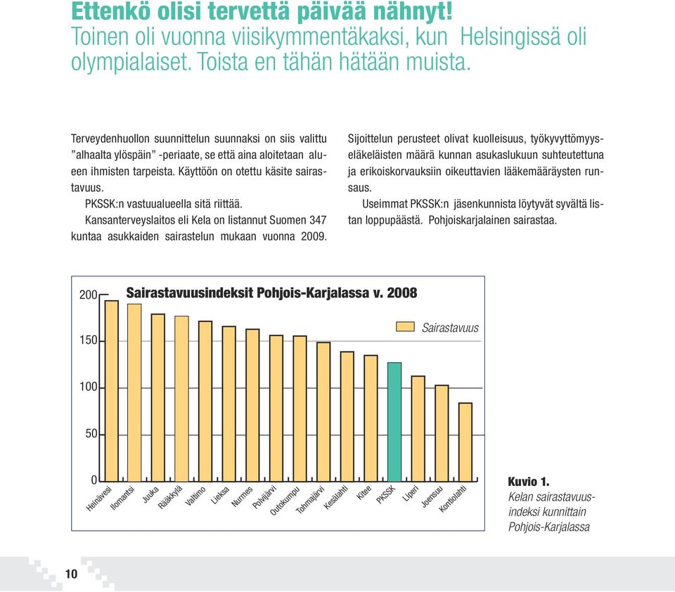 PKSSK:n vastuualueella sitä riittää. Kansanterveyslaitos eli Kela on listannut Suomen 347 kuntaa asukkaiden sairastelun mukaan vuonna 2009.