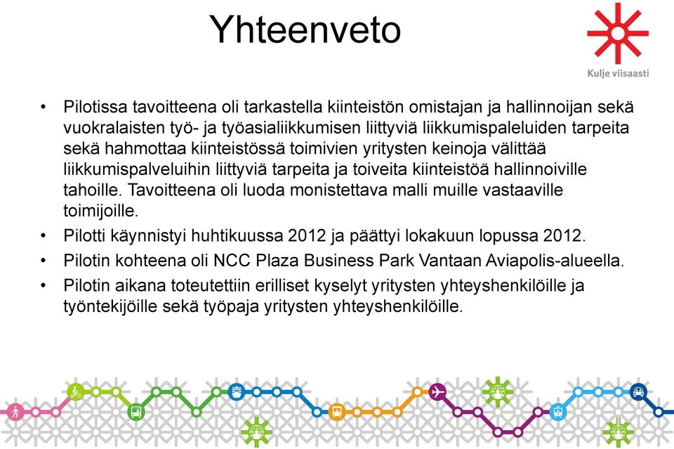 Tavoitteena oli luoda monistettava malli muille vastaaville toimijoille. Pilotti käynnistyi huhtikuussa 2012 ja päättyi lokakuun lopussa 2012.