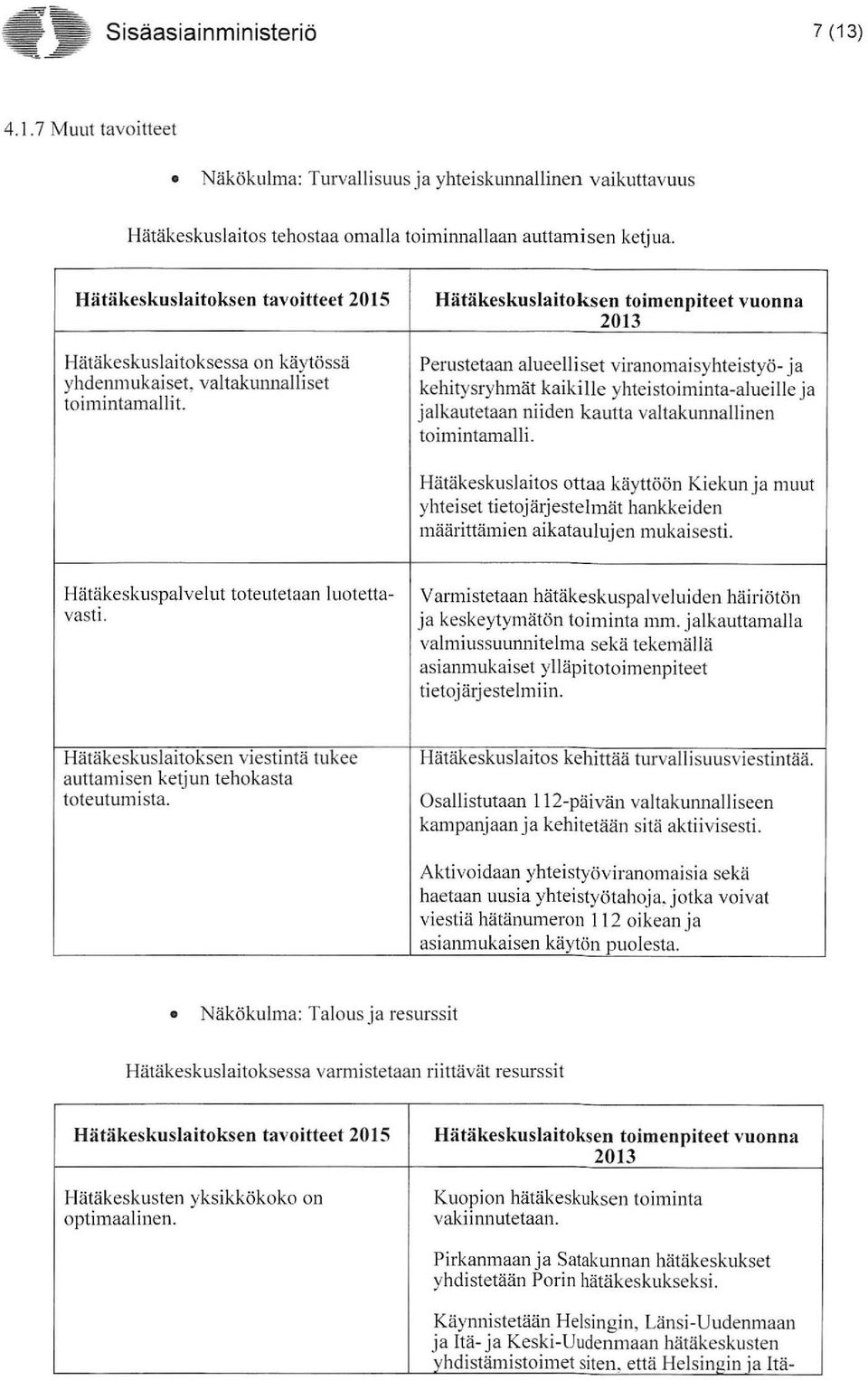 . Hätäkeskuslaitoksen toimenpiteet vuonna 2013 Perustetaan alueelliset viranomaisyhteistyö- ja kehitysryhmät kaikille yhteistoiminta-alueille ja jalkautetaan niiden kautta valtakunnallinen