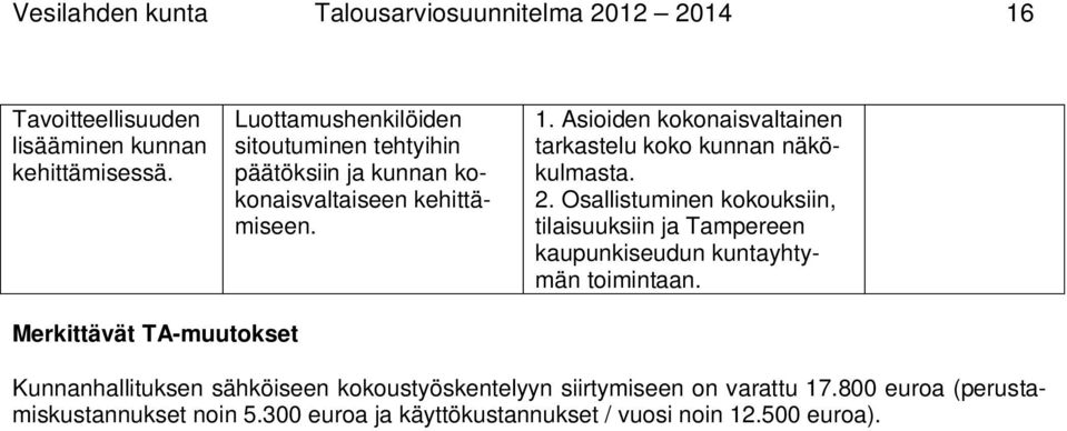 Asioiden kokonaisvaltainen tarkastelu koko kunnan näkökulmasta. 2.