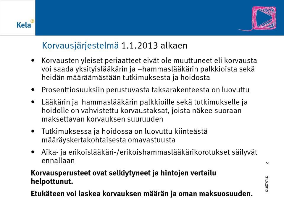 hoidosta Prosenttiosuuksiin perustuvasta taksarakenteesta on luovuttu Lääkärin ja hammaslääkärin palkkioille sekä tutkimukselle ja hoidolle on vahvistettu korvaustaksat, joista