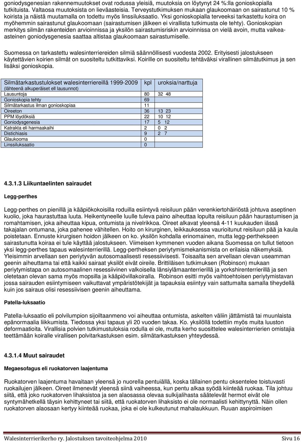 Yksi gonioskopialla terveeksi tarkastettu koira on myöhemmin sairastunut glaukoomaan (sairastumisen jälkeen ei virallista tutkimusta ole tehty).