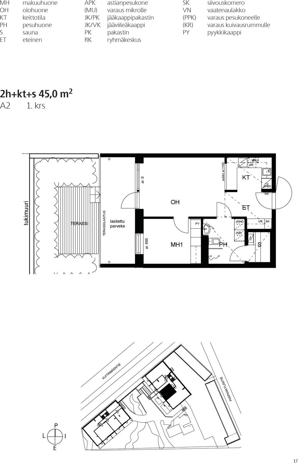 vaatenaulakko varaus pesukoneelle varaus kuivausrummulle pyykkikaappi 2h+kt+s 45,0 m 2 A2 1