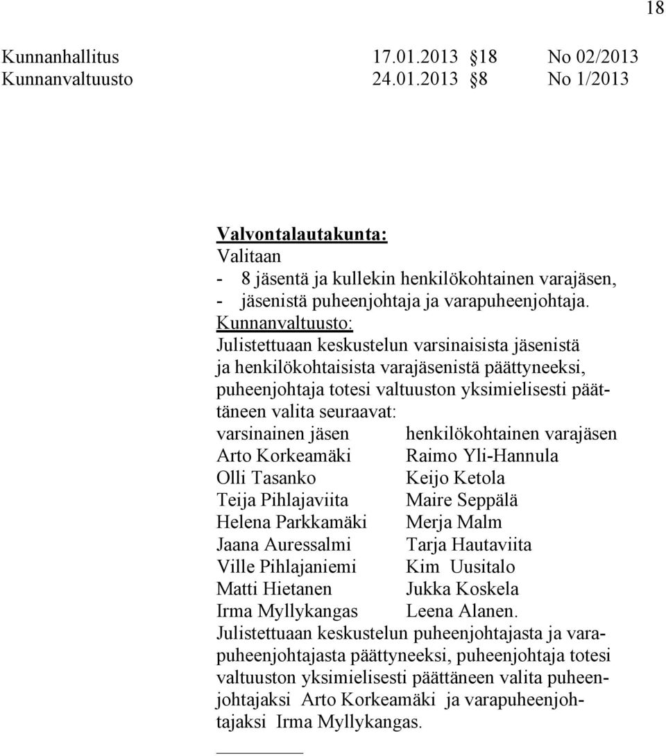 Raimo Yli-Hannula Olli Tasanko Keijo Ketola Teija Pihlajaviita Maire Seppälä Helena Parkkamäki Merja Malm Jaana Auressalmi Tarja Hautaviita Ville Pihlajaniemi Kim Uusitalo Matti Hietanen Jukka