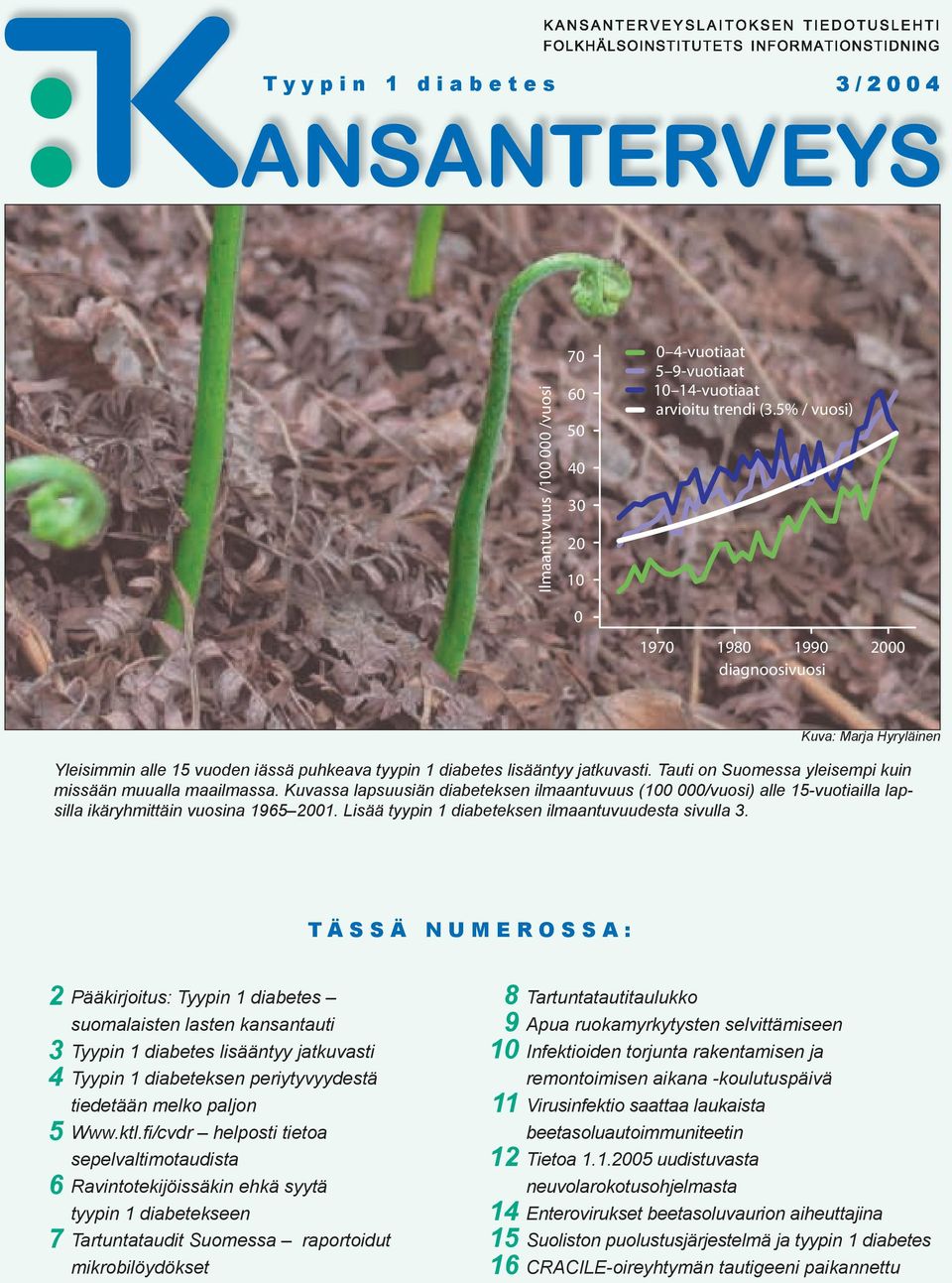 Kuvassa lapsuusiän diabeteksen ilmaantuvuus ( /vuosi) alle -vuotiailla lapsilla ikäryhmittäin vuosina 96. Lisää tyypin diabeteksen ilmaantuvuudesta sivulla.