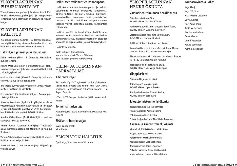 Hallituksen jäsenet ja vastuualueet Kalle Jokinen (Pörssi & Dumppi): Hallituksen puheenjohtaja Hallituksen valiokuntien kokoonpano Hallituksen alaisina toimeenpano- ja valmistelueliminä toimivat