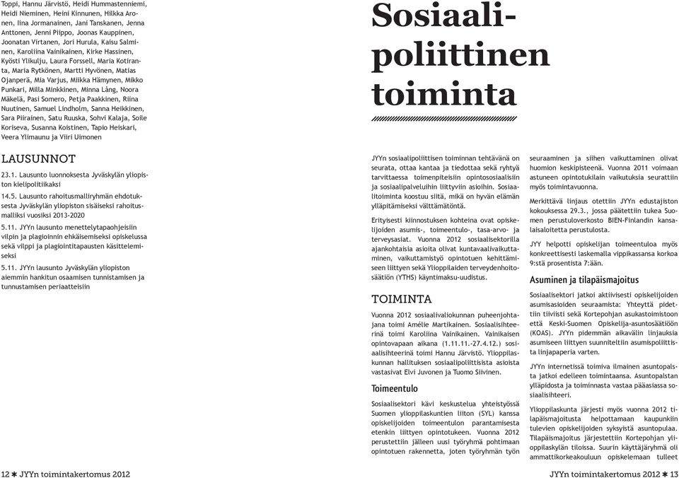 Punkari, Milla Minkkinen, Minna Lång, Noora Mäkelä, Pasi Somero, Petja Paakkinen, Riina Nuutinen, Samuel Lindholm, Sanna Heikkinen, Sara Piirainen, Satu Ruuska, Sohvi Kalaja, Soile Koriseva, Susanna