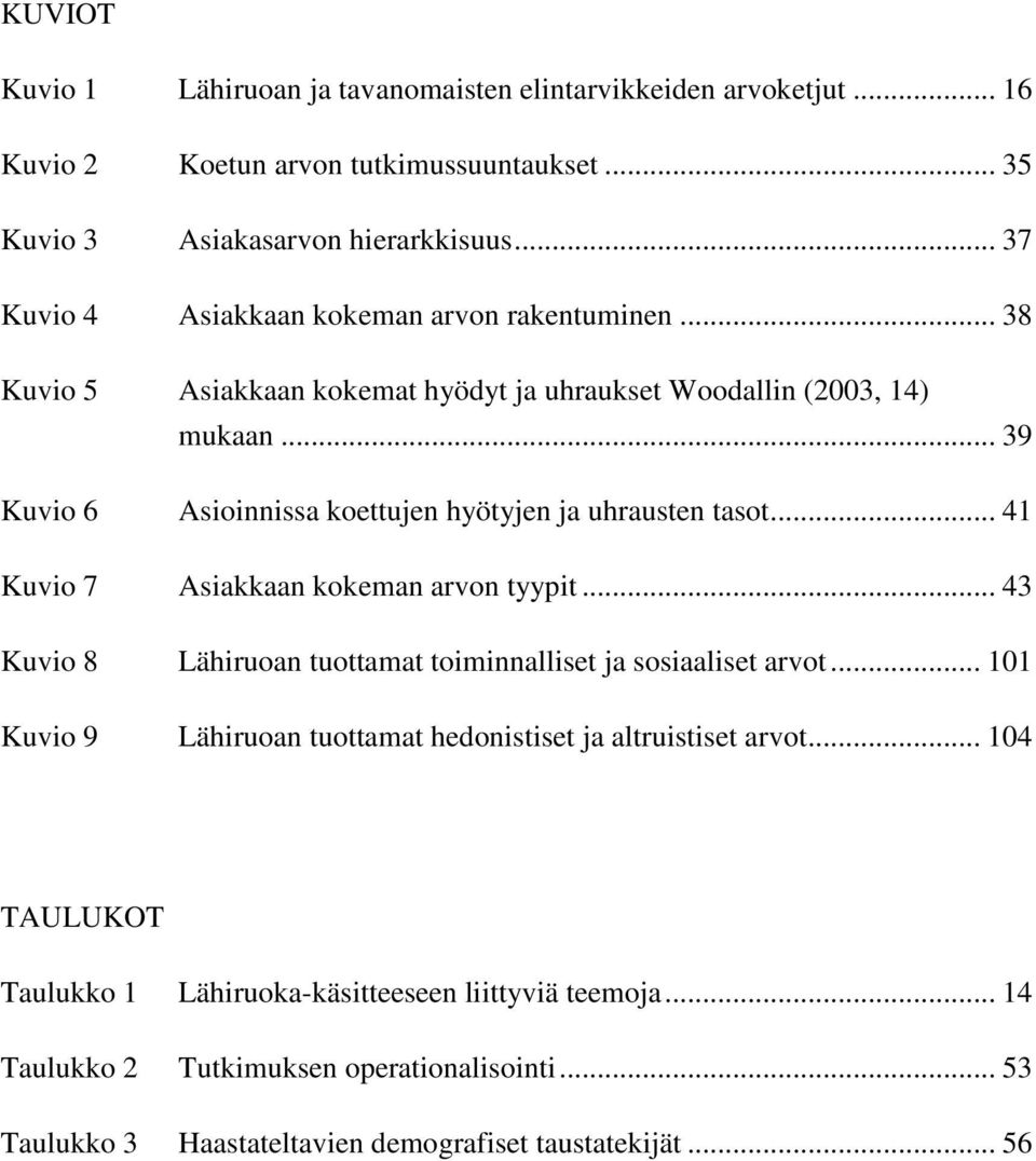 .. 39 Kuvio 6 Asioinnissa koettujen hyötyjen ja uhrausten tasot... 41 Kuvio 7 Asiakkaan kokeman arvon tyypit... 43 Kuvio 8 Lähiruoan tuottamat toiminnalliset ja sosiaaliset arvot.