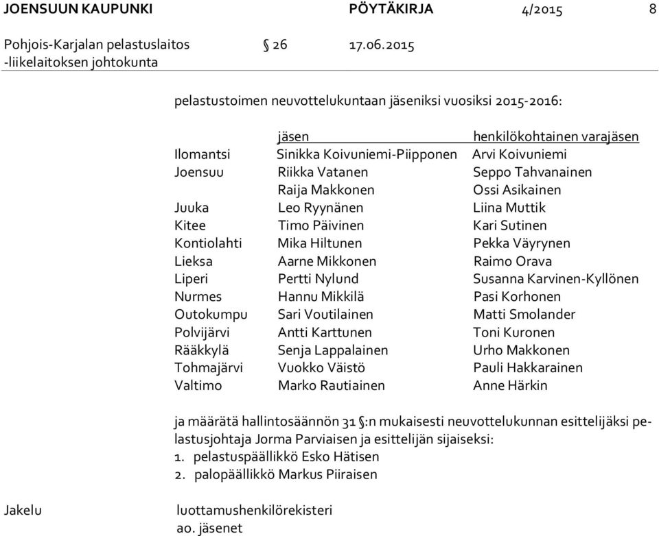 Tahvanainen Raija Makkonen Ossi Asikainen Juuka Leo Ryynänen Liina Muttik Kitee Timo Päivinen Kari Sutinen Kontiolahti Mika Hiltunen Pekka Väyrynen Lieksa Aarne Mikkonen Raimo Orava Liperi Pertti