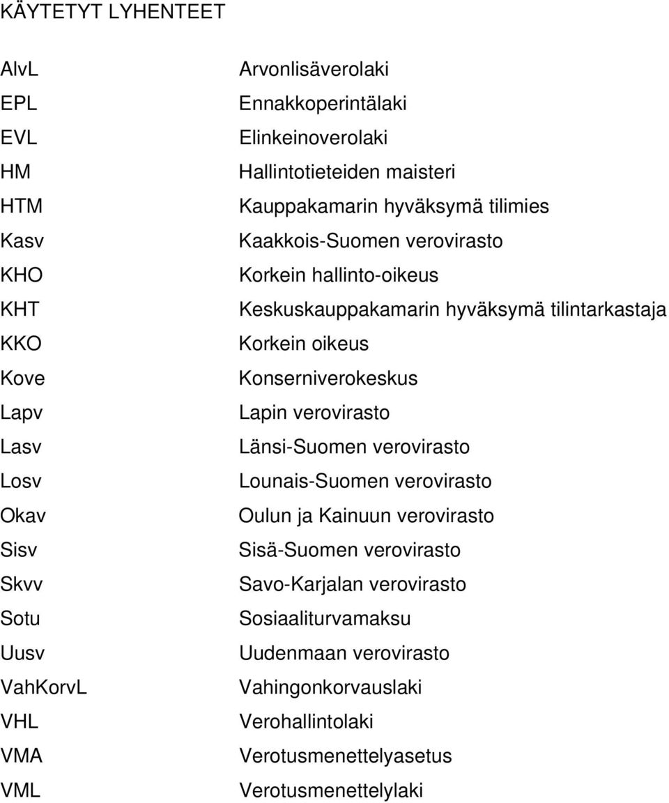 tilintarkastaja Korkein oikeus Konserniverokeskus Lapin verovirasto Länsi-Suomen verovirasto Lounais-Suomen verovirasto Oulun ja Kainuun verovirasto