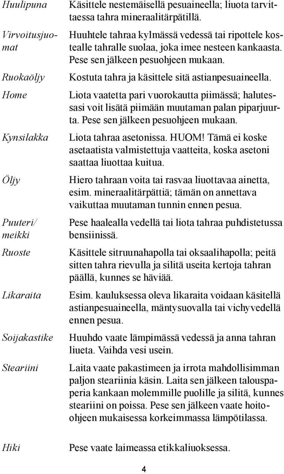 Kostuta tahra ja käsittele sitä astianpesuaineella. Liota vaatetta pari vuorokautta piimässä; halutessasi voit lisätä piimään muutaman palan piparjuurta. Pese sen jälkeen pesuohjeen mukaan.