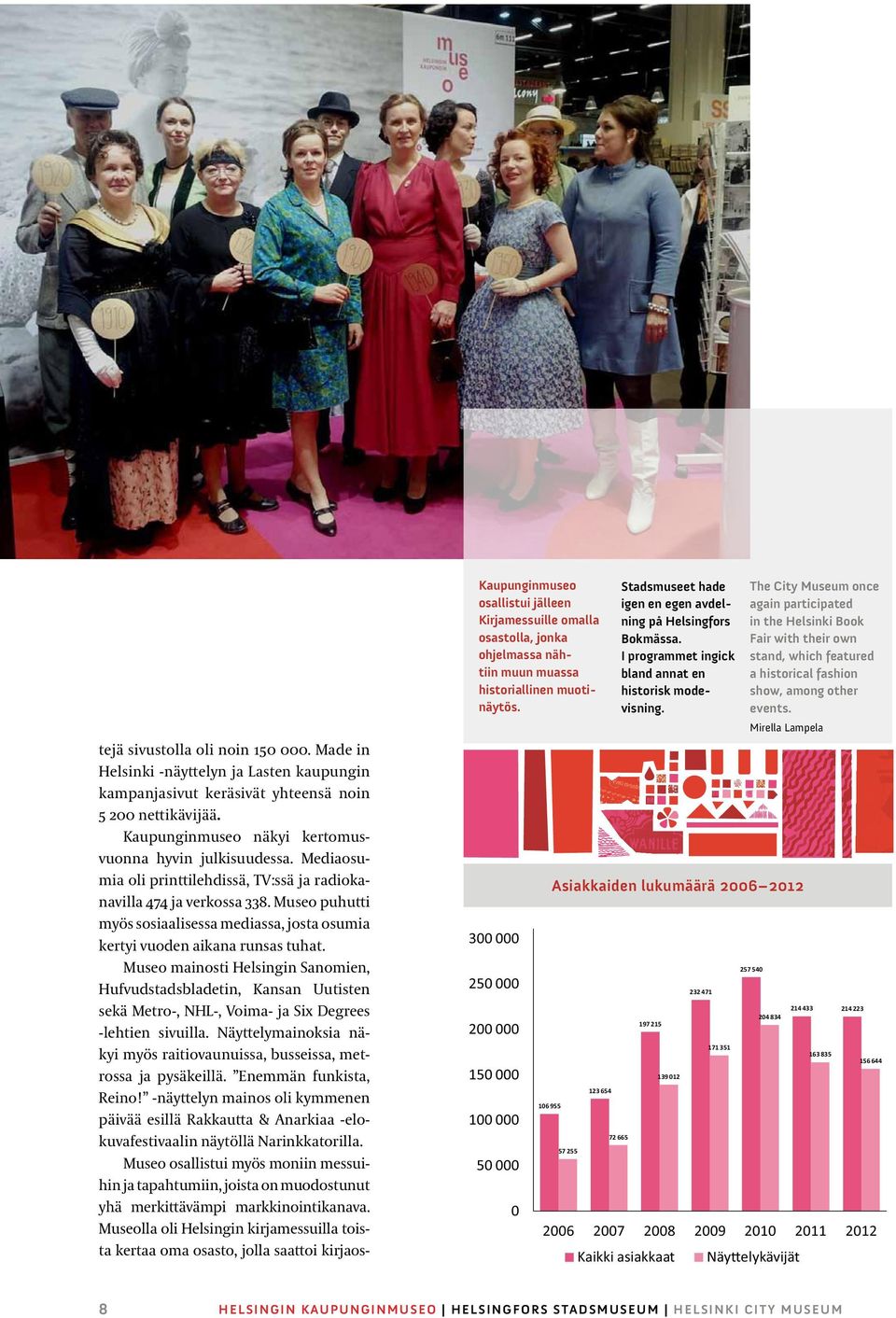 The City Museum once again participated in the Helsinki Book Fair with their own stand, which featured a historical fashion show, among other events. Mirella Lampela tejä sivustolla oli noin 150 000.