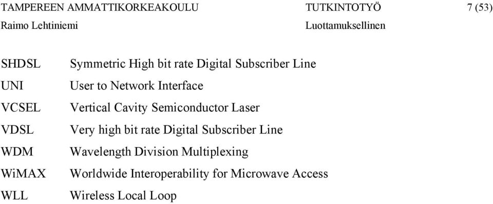 Laser Very high bit rate Digital Subscriber Line Wavelength Division