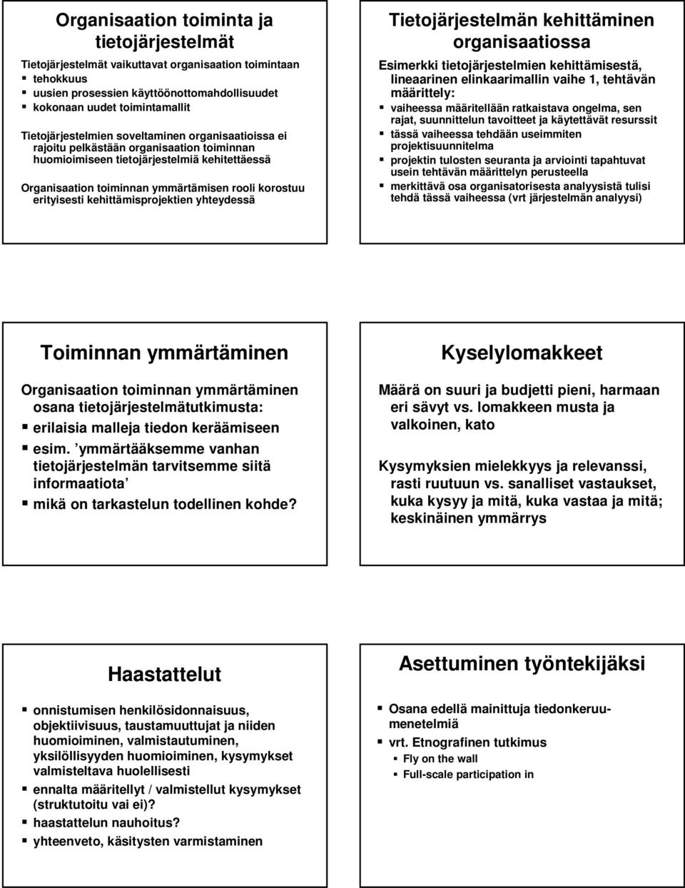 ymmärt rtämisen rooli korostuu erityisesti kehittämisprojektien yhteydessä Tietojärjestelm rjestelmän n kehittäminen organisaatiossa Esimerkki tietojärjestelmien kehittämisest misestä, lineaarinen