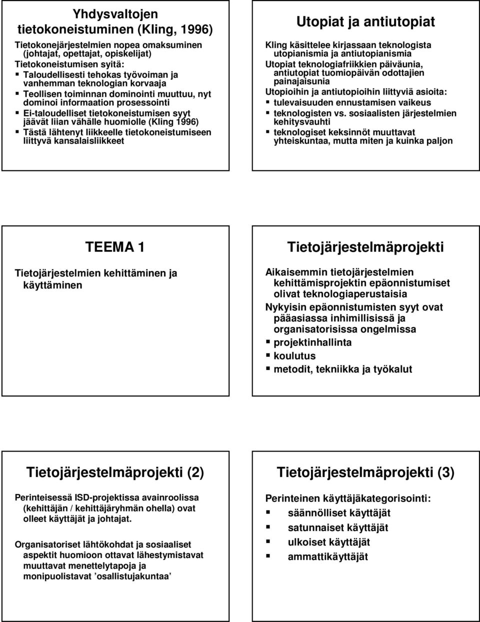 lähtenyt liikkeelle tietokoneistumiseen liittyvä kansalaisliikkeet Utopiat ja antiutopiat Kling käsittelee k kirjassaan teknologista utopianismia ja antiutopianismia Utopiat teknologiafriikkien