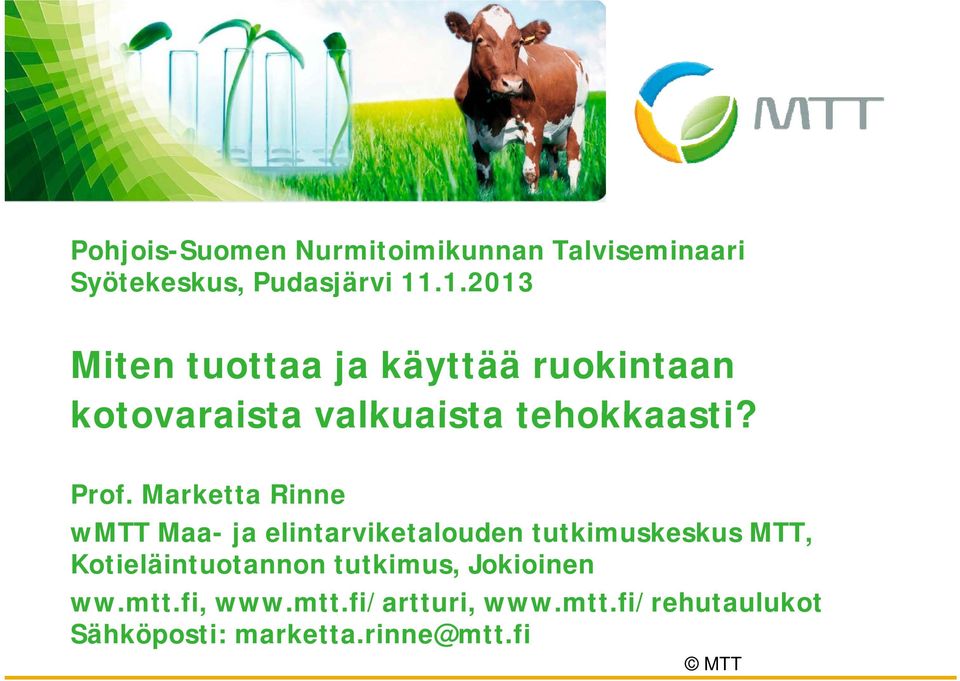 Marketta Rinne wmtt Maa- ja elintarviketalouden tutkimuskeskus MTT, Kotieläintuotannon