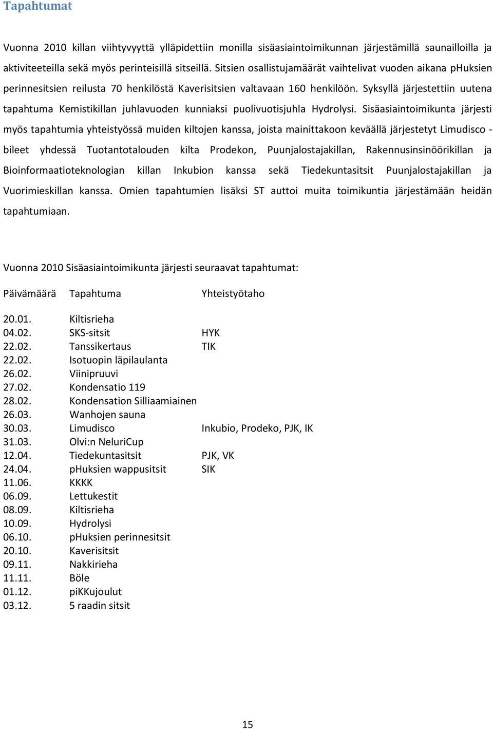 Syksyllä järjestettiin uutena tapahtuma Kemistikillan juhlavuoden kunniaksi puolivuotisjuhla Hydrolysi.