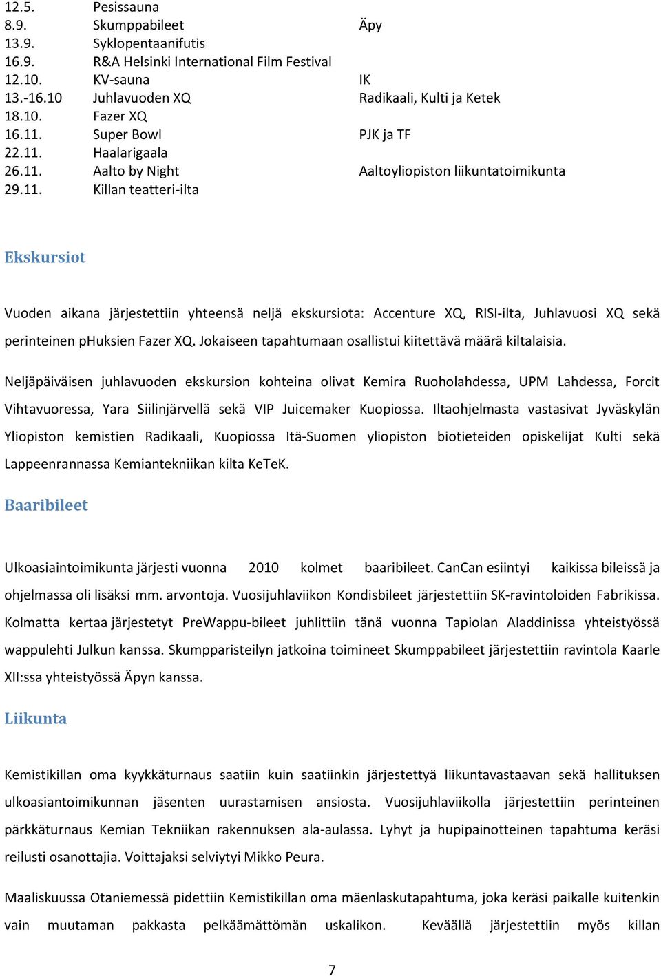 Jokaiseen tapahtumaan osallistui kiitettävä määrä kiltalaisia.