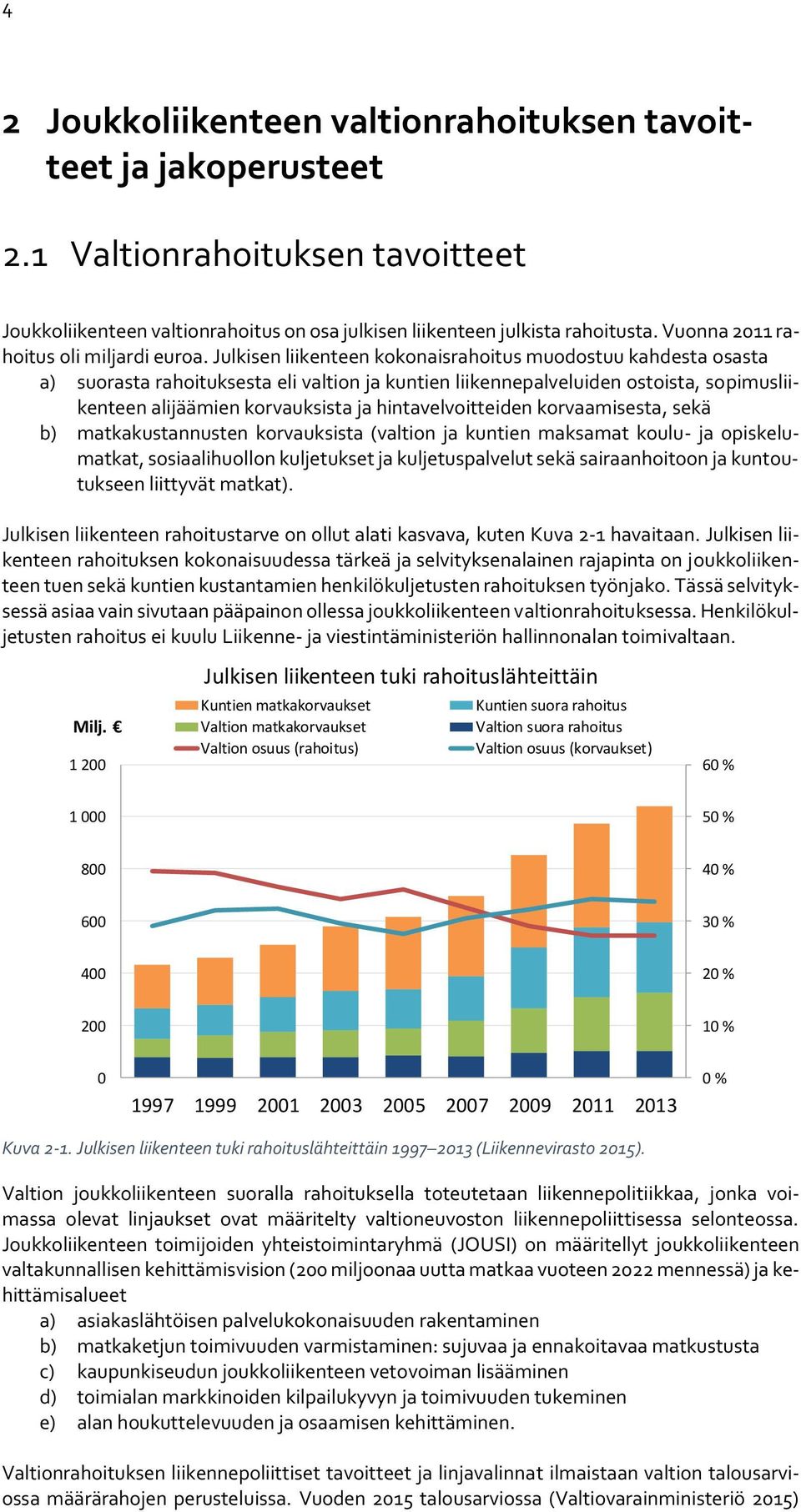 Julkisen liikenteen kokonaisrahoitus muodostuu kahdesta osasta a) suorasta rahoituksesta eli valtion ja kuntien liikennepalveluiden ostoista, sopimusliikenteen alijäämien korvauksista ja