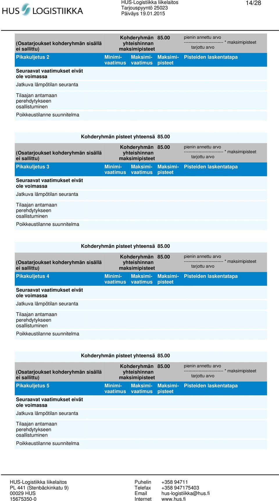 00 pienin annettu arvo --------------------------- * maksimipisteet tarjottu arvo (Osatarjoukset kohderyhmän sisällä ei sallittu) Pikakuljetus 3 Seuraavat vaatimukset eivät ole voimassa Jatkuva