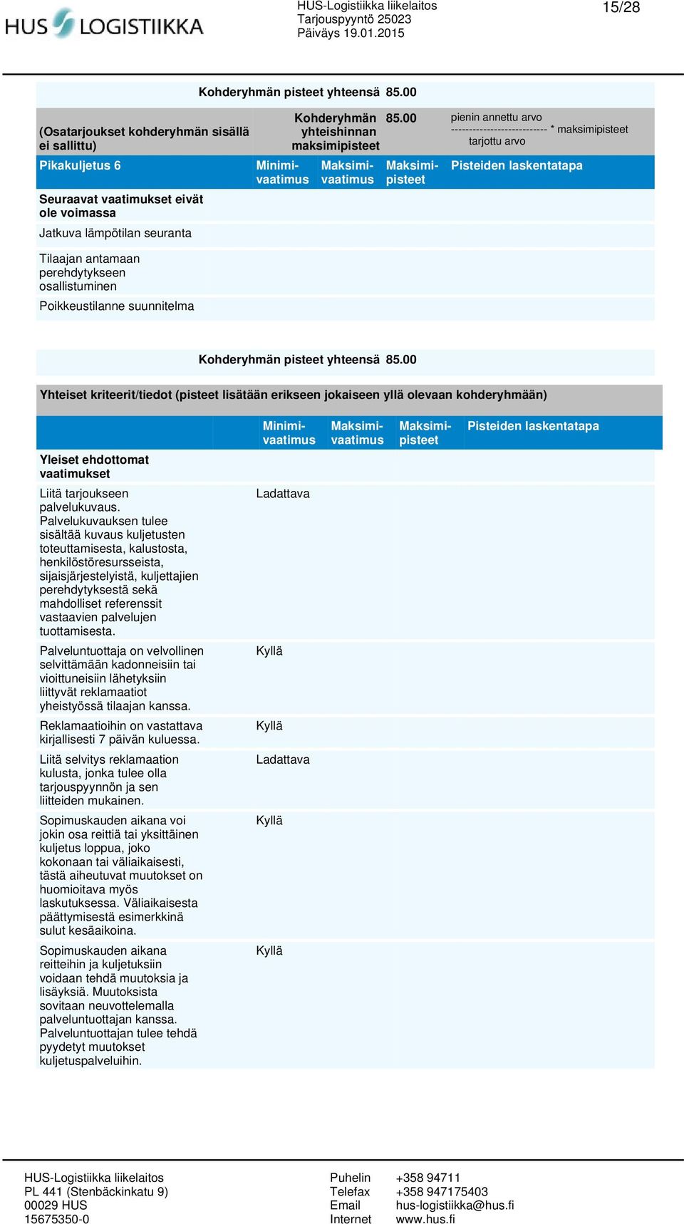 00 pienin annettu arvo --------------------------- * maksimipisteet tarjottu arvo Kohderyhmän pisteet yhteensä 85.