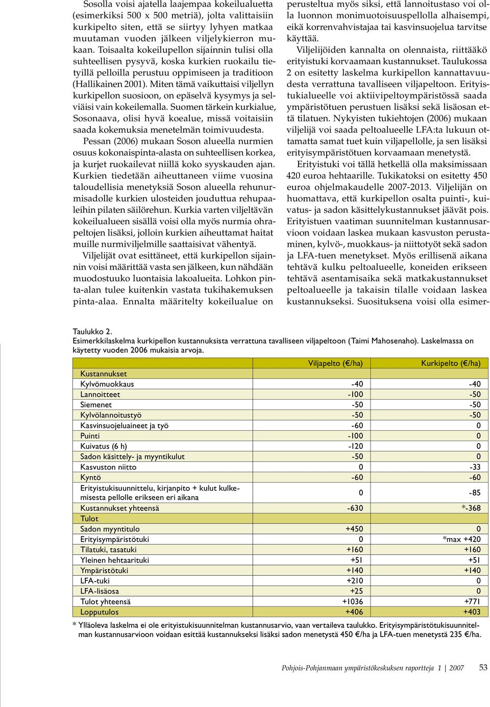 Miten tämä vaikuttaisi viljellyn kurkipellon suosioon, on epäselvä kysymys ja selviäisi vain kokeilemalla.