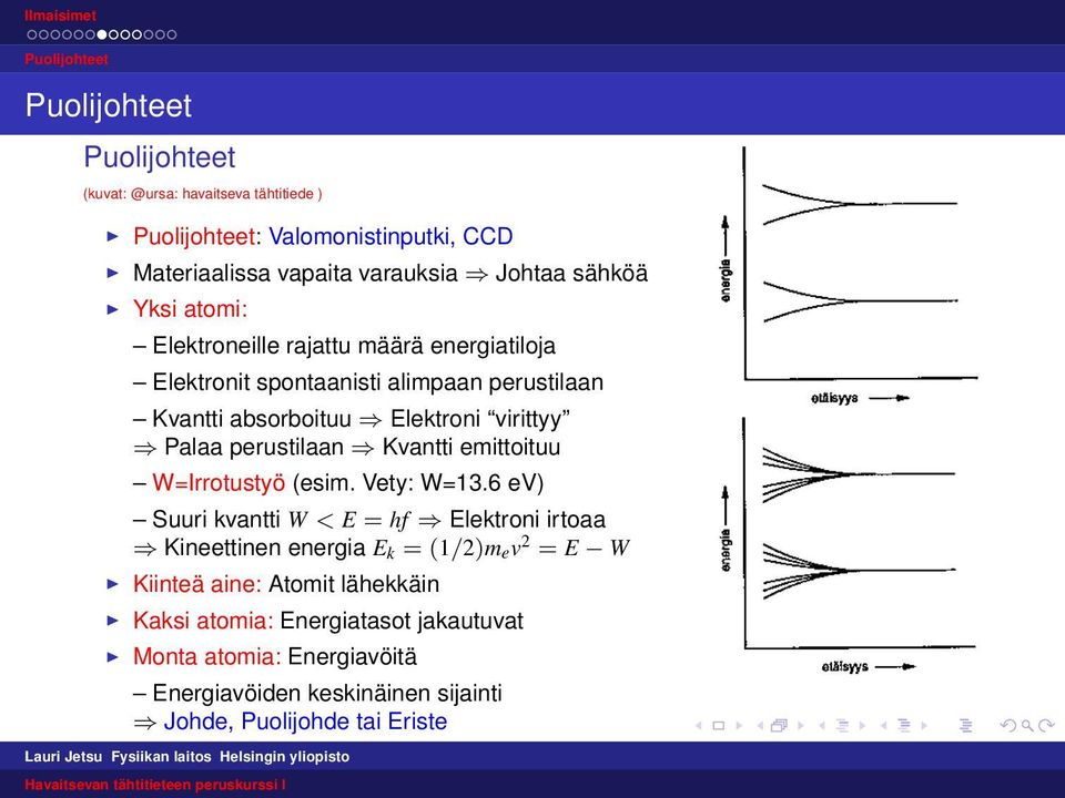 emittoituu W=Irrotustyö (esim. Vety: W=13.