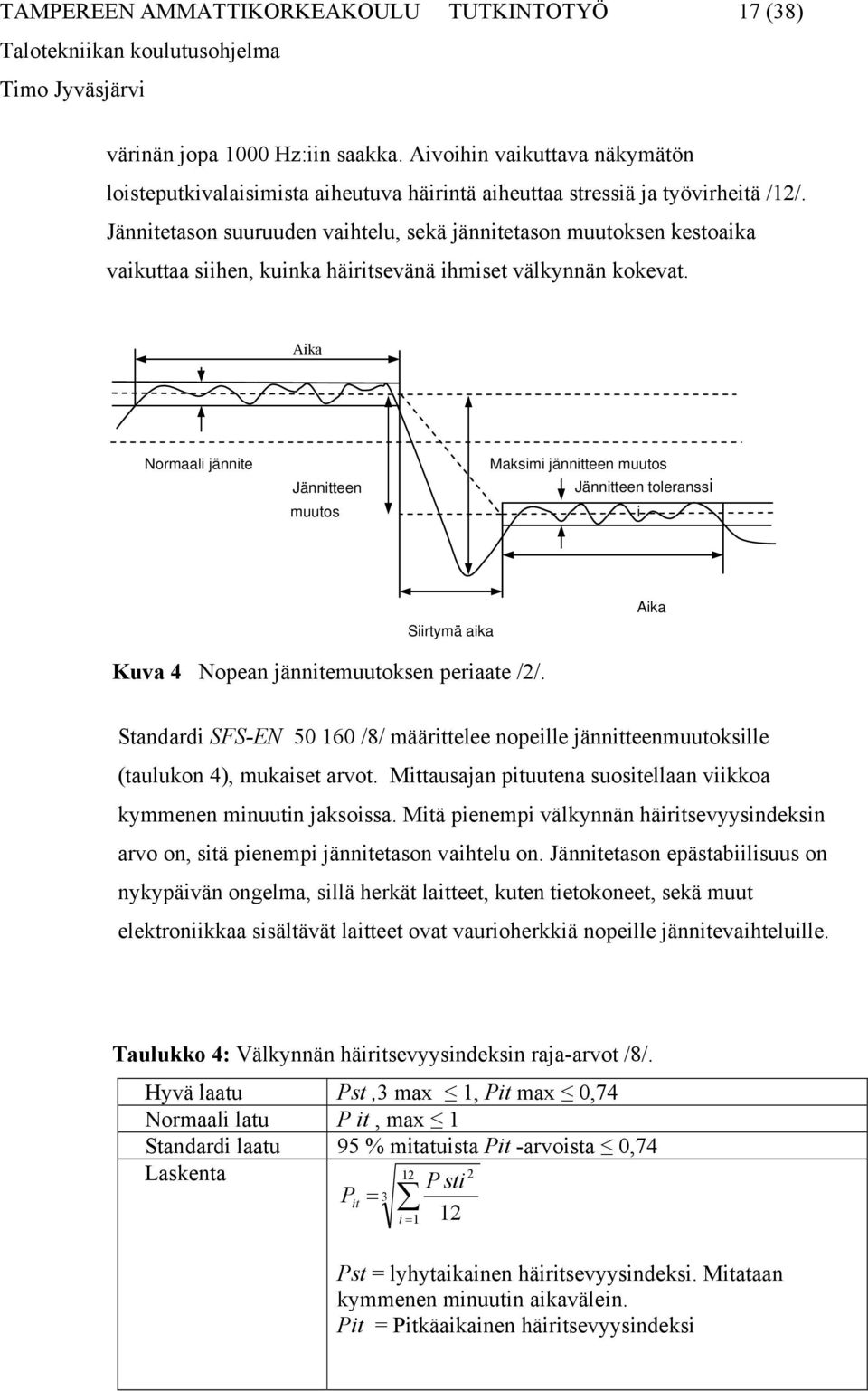 Aika Normaali jännite Jännitteen muutos Maksimi jännitteen muutos Jännitteen toleranssi i Siirtymä aika Aika Kuva 4 Nopean jännitemuutoksen periaate /2/.