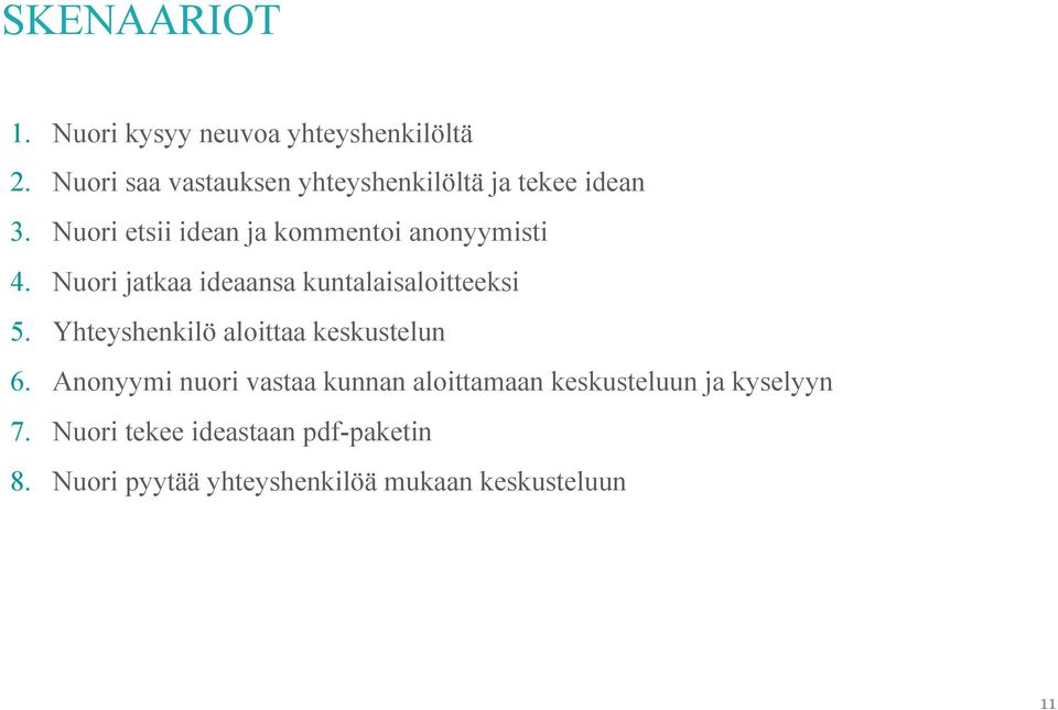 Nuori etsii idean ja kommentoi anonyymisti 4. Nuori jatkaa ideaansa kuntalaisaloitteeksi 5.