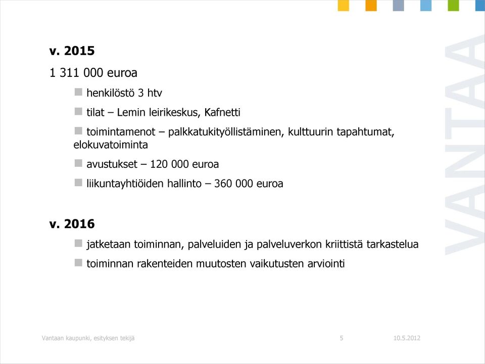 liikuntayhtiöiden hallinto 360 000 euroa v.