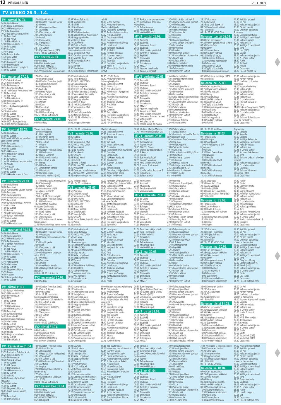 50 Ensyklopedia 16.00 Eduskunnan kyselytunti 17.00 Tv-uutiset TV1 perjantai 27.03. 05.55 Saimi & Jalmari 06.25 Ykkösen aamu-tv 09.30 Tie Avonleaan 10.15 Kuningaskuluttaja 10.