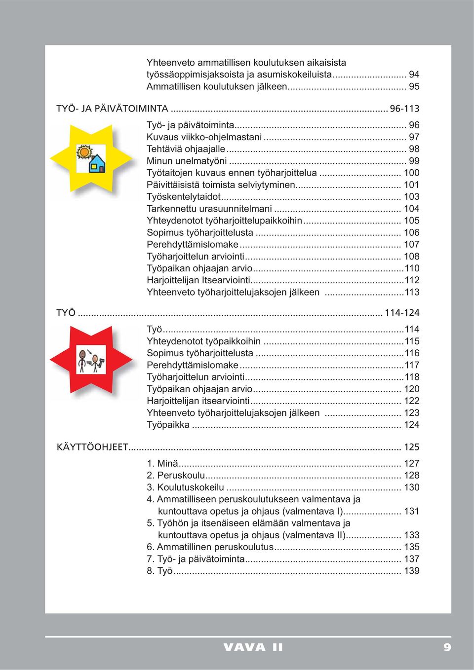 .. Tarkennettu urasuunnitelmani... 104 Yhteydenotot työharjoittelupaikkoihin... 105 Sopimus työharjoittelusta... 106 Perehdyttämislomake... Työharjoittelun arviointi... 108 Työpaikan ohjaajan arvio.