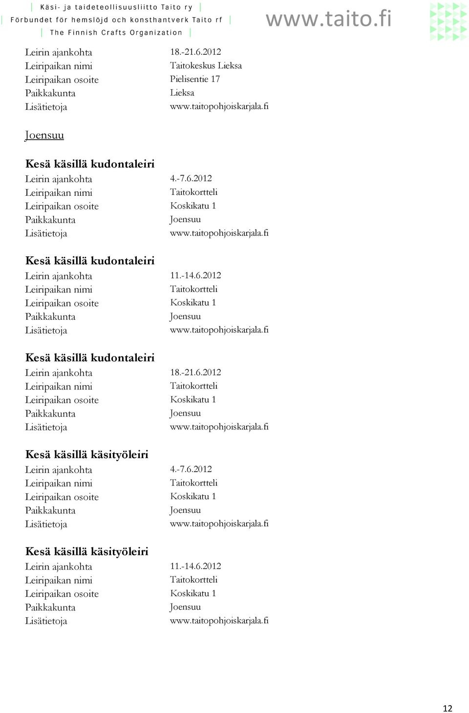 käsillä kudontaleiri Leirin ajankohta 11.-14.6.