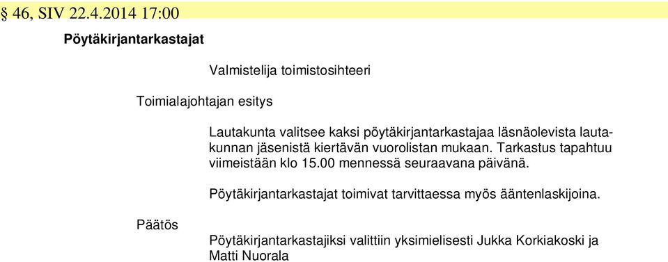 Tarkastus tapahtuu viimeistään klo 15.00 mennessä seuraavana päivänä.