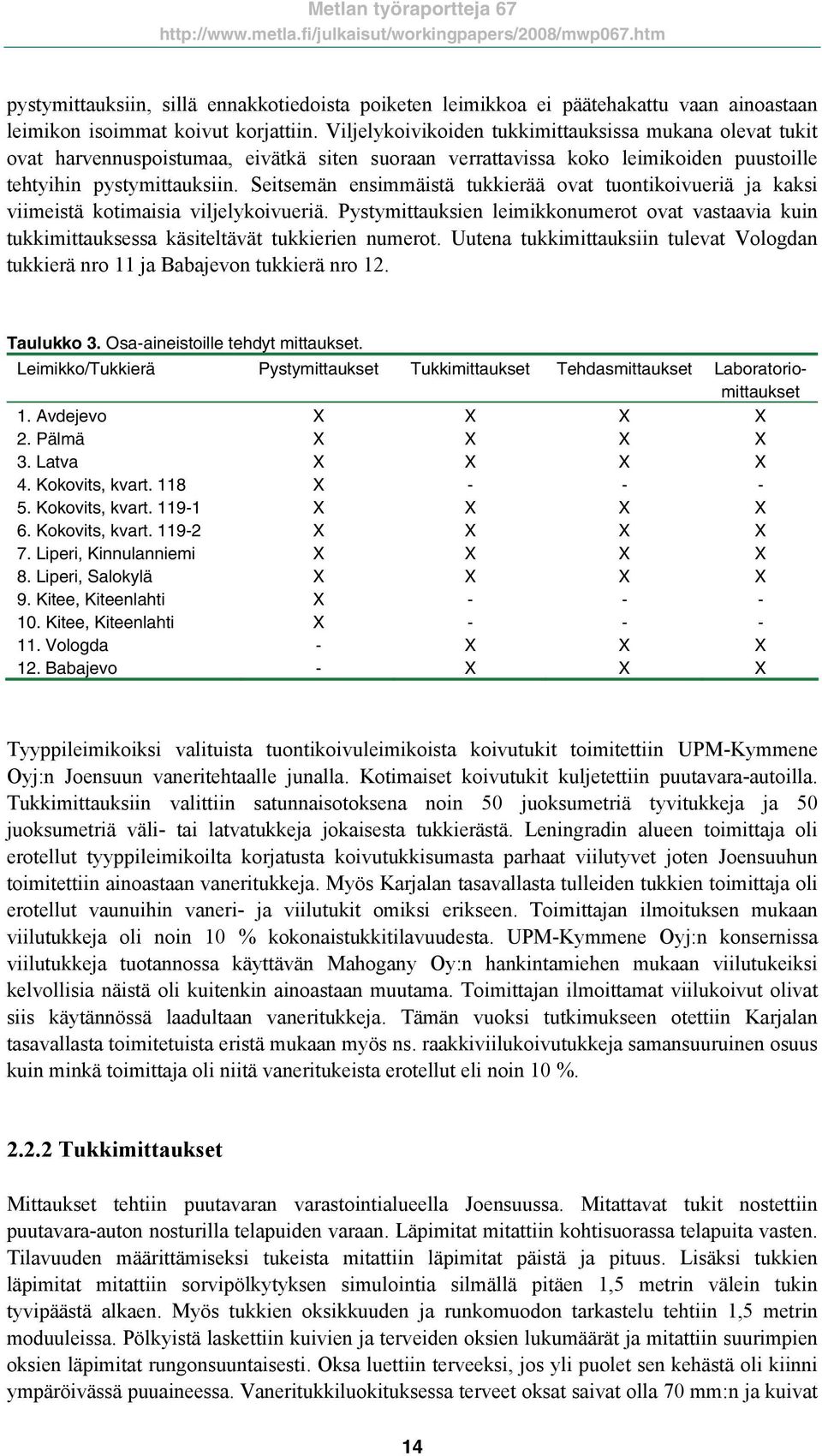 Seitsemän ensimmäistä tukkierää ovat tuontikoivueriä ja kaksi viimeistä kotimaisia viljelykoivueriä.