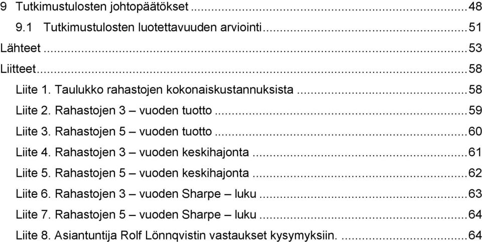 .. 60 Liite 4. Rahastojen 3 vuoden keskihajonta... 61 Liite 5. Rahastojen 5 vuoden keskihajonta... 62 Liite 6.