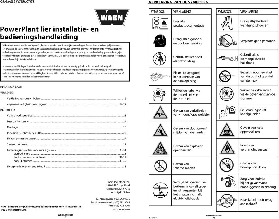 Zorg ervoor dat u vertrouwd bent met de bediening van uw lier alvorens deze te gebruiken, en houd voortdurend de veiligheid in het oog.