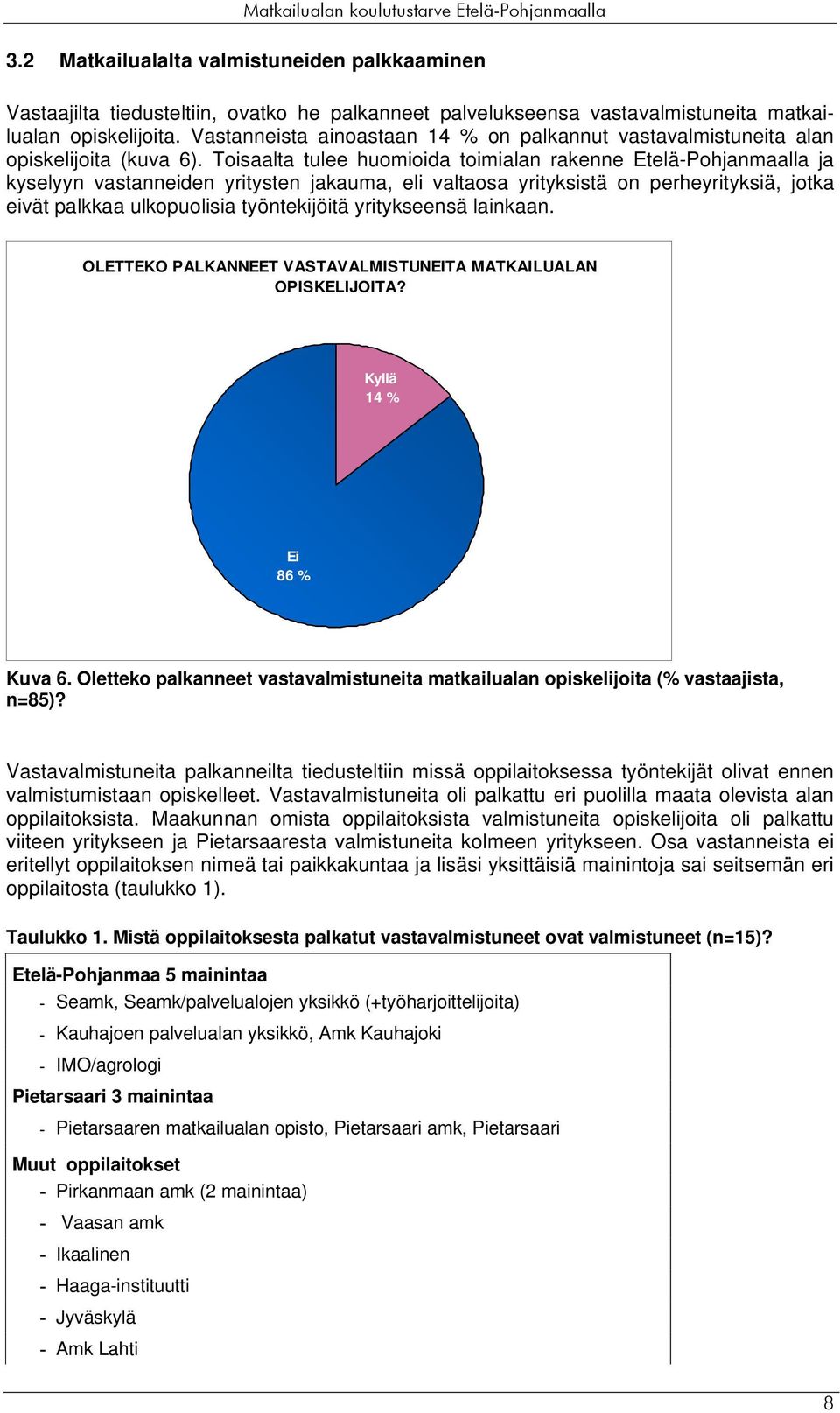 Toisaalta tulee huomioida toimialan rakenne Etelä-Pohjanmaalla ja kyselyyn vastanneiden yritysten jakauma, eli valtaosa yrityksistä on perheyrityksiä, jotka eivät palkkaa ulkopuolisia työntekijöitä