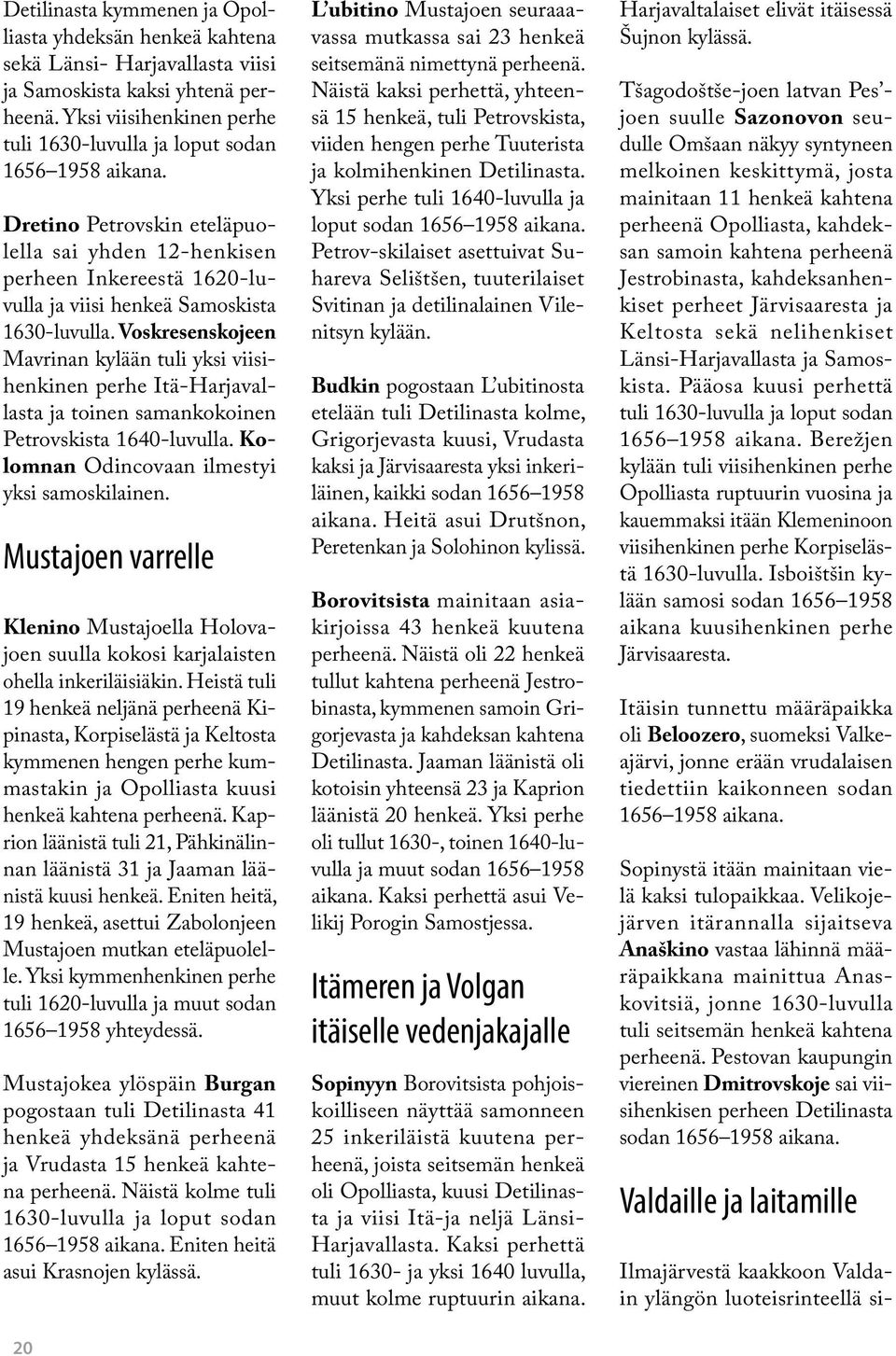 Dretino Petrovskin eteläpuolella sai yhden 12-henkisen perheen Inkereestä 1620-luvulla ja viisi henkeä Samoskista 1630-luvulla.