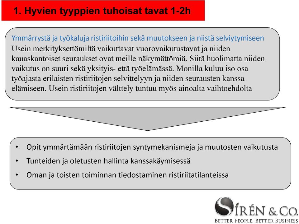 Monilla kuluu iso osa työajasta erilaisten ristiriitojen selvittelyyn ja niiden seurausten kanssa elämiseen.