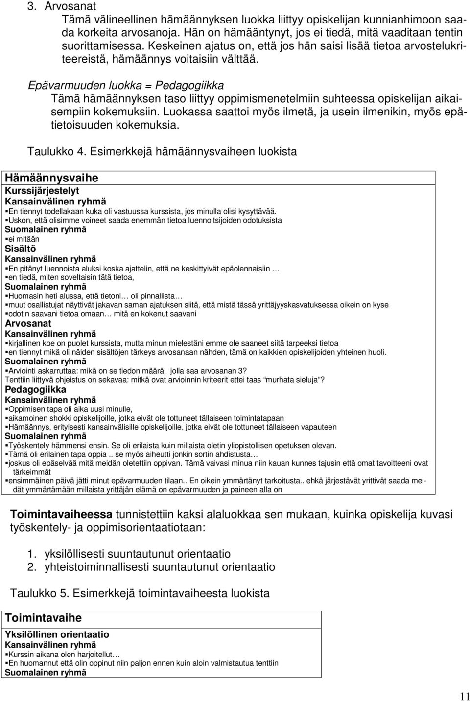 Epävarmuuden luokka = Pedagogiikka Tämä hämäännyksen taso liittyy oppimismenetelmiin suhteessa opiskelijan aikaisempiin kokemuksiin.