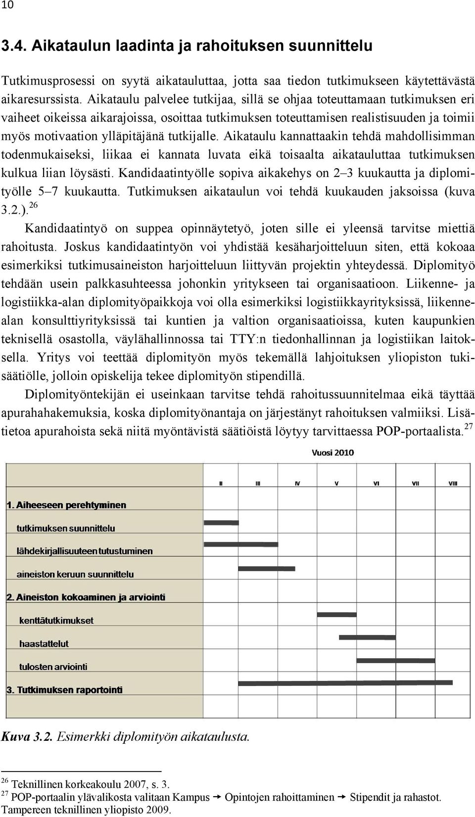 tutkijalle. Aikataulu kannattaakin tehdä mahdollisimman todenmukaiseksi, liikaa ei kannata luvata eikä toisaalta aikatauluttaa tutkimuksen kulkua liian löysästi.