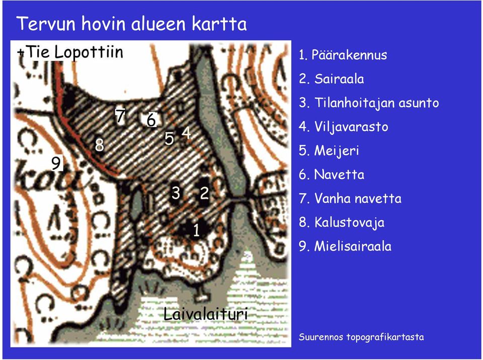 Viljavarasto 5. Meijeri 6. Navetta 7.