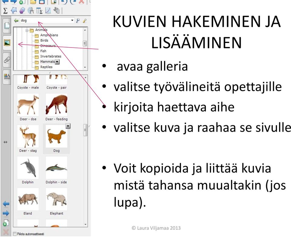 aihe valitse kuva ja raahaa se sivulle Voit