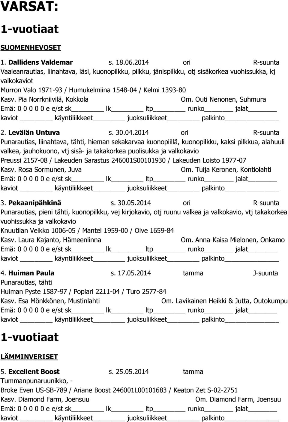 Pia Norrkniivilä, Kokkola Om. Outi Nenonen, Suhmura 2. Levälän Untuva s. 30.04.